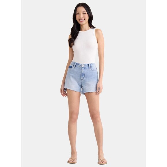 Time and Tru Women's High Rise Denim Short, 4" Inseam, Size 10, Relaxed Fit - Picture 2 of 5